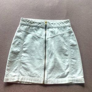 High waisted white corduroy mini skirt gold zipper